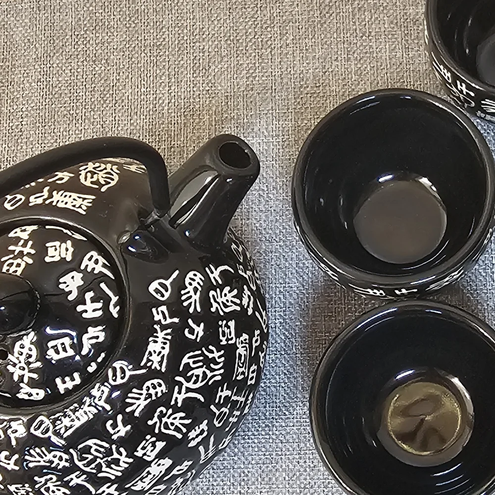 Black and White Asian-Inspired Ceramic Sake Set
